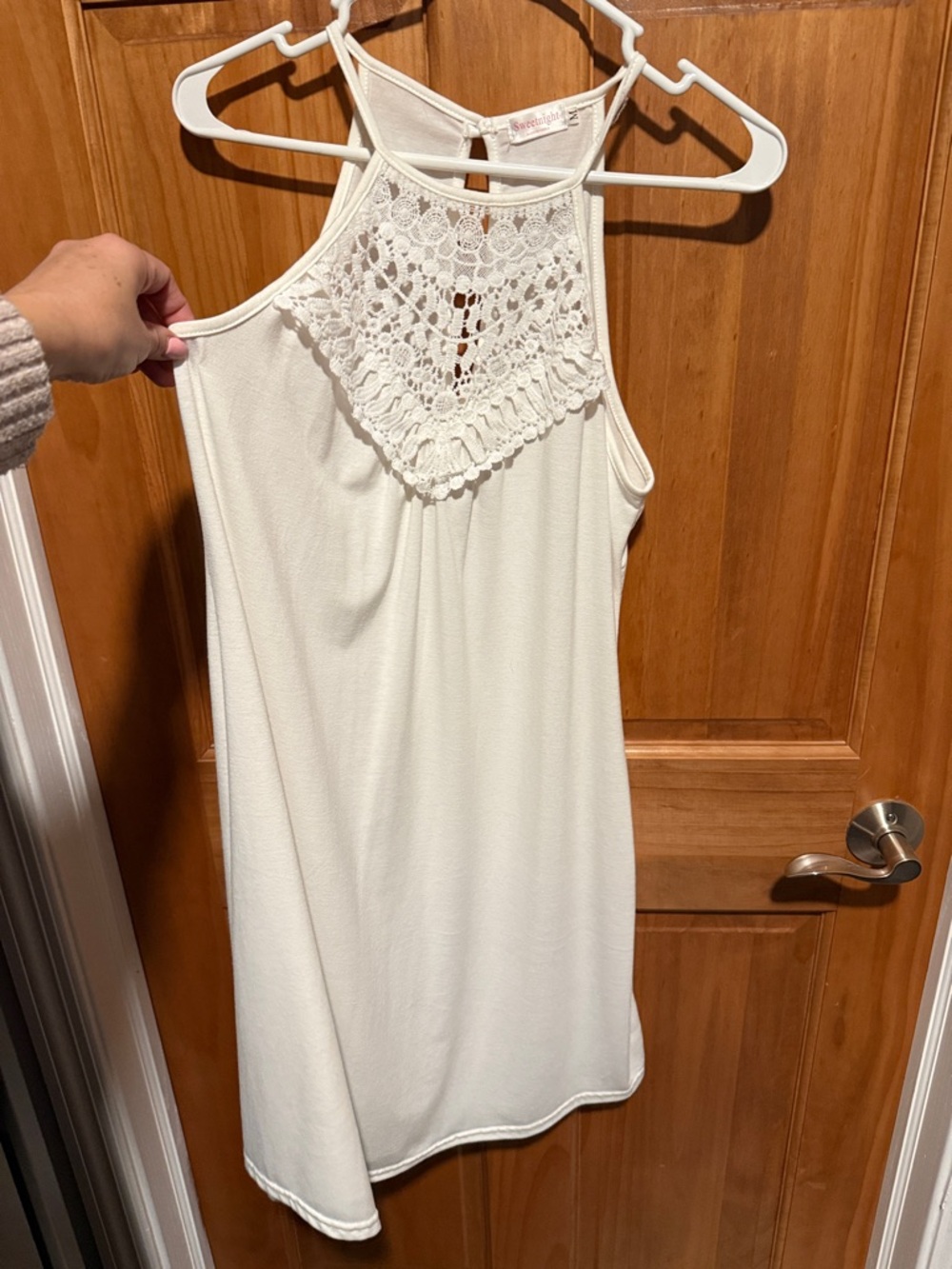 Crochet Yoke Sleeveless Tank dress - White size medium